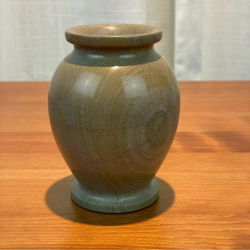 VTG Carved Stone Marble Miniature Bud Vase 4” Tall Green Earth Tone Natural - Picture 5 of 16